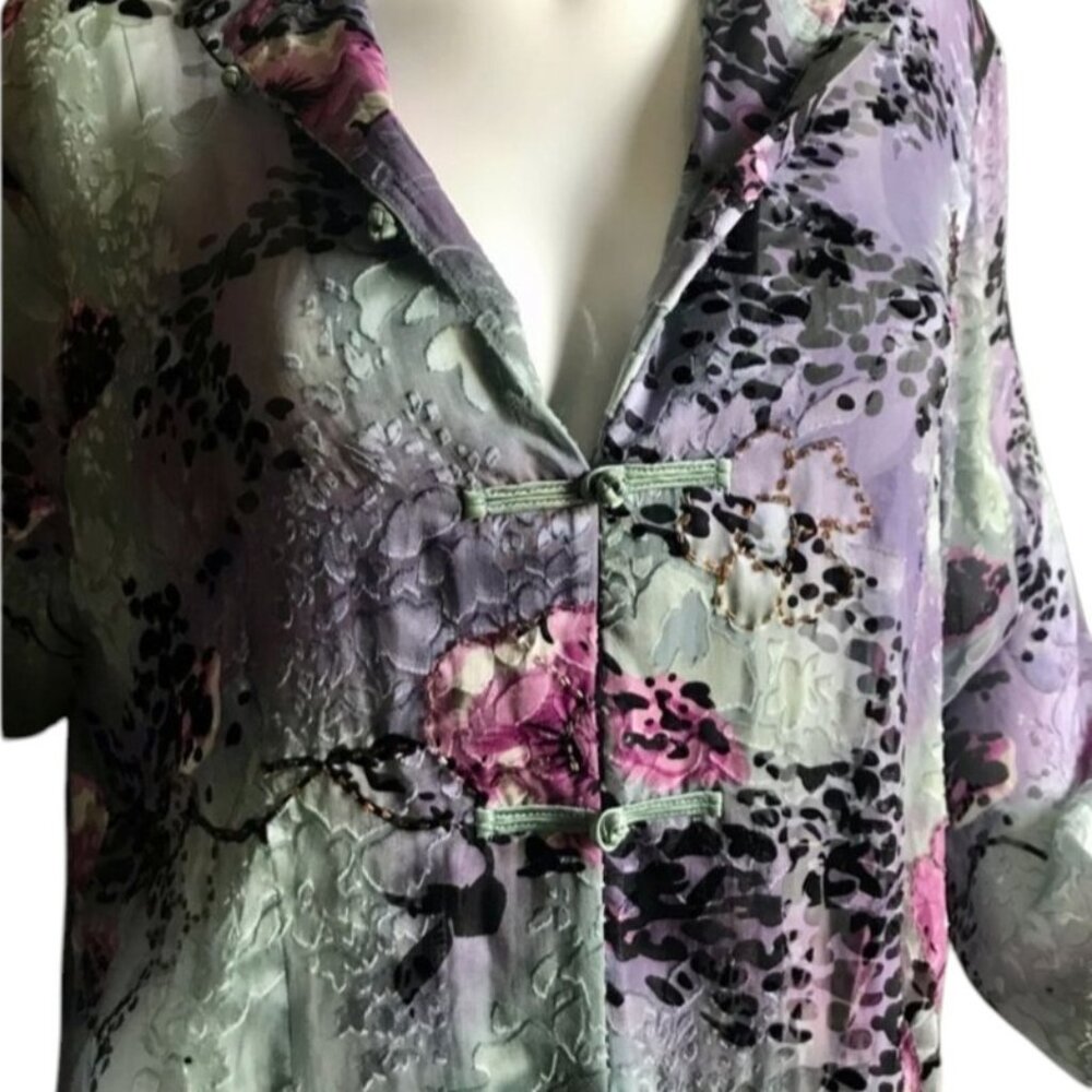 Vintage Anis A XL Blouse Velvet Burnout Blouse Bohemian Occasion Long Sleeve - Picture 3 of 7